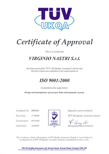 Сертификат соответствия virginio nastri